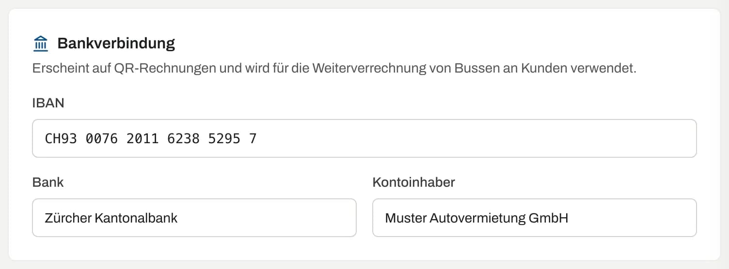 Abschnitt Bankverbindung