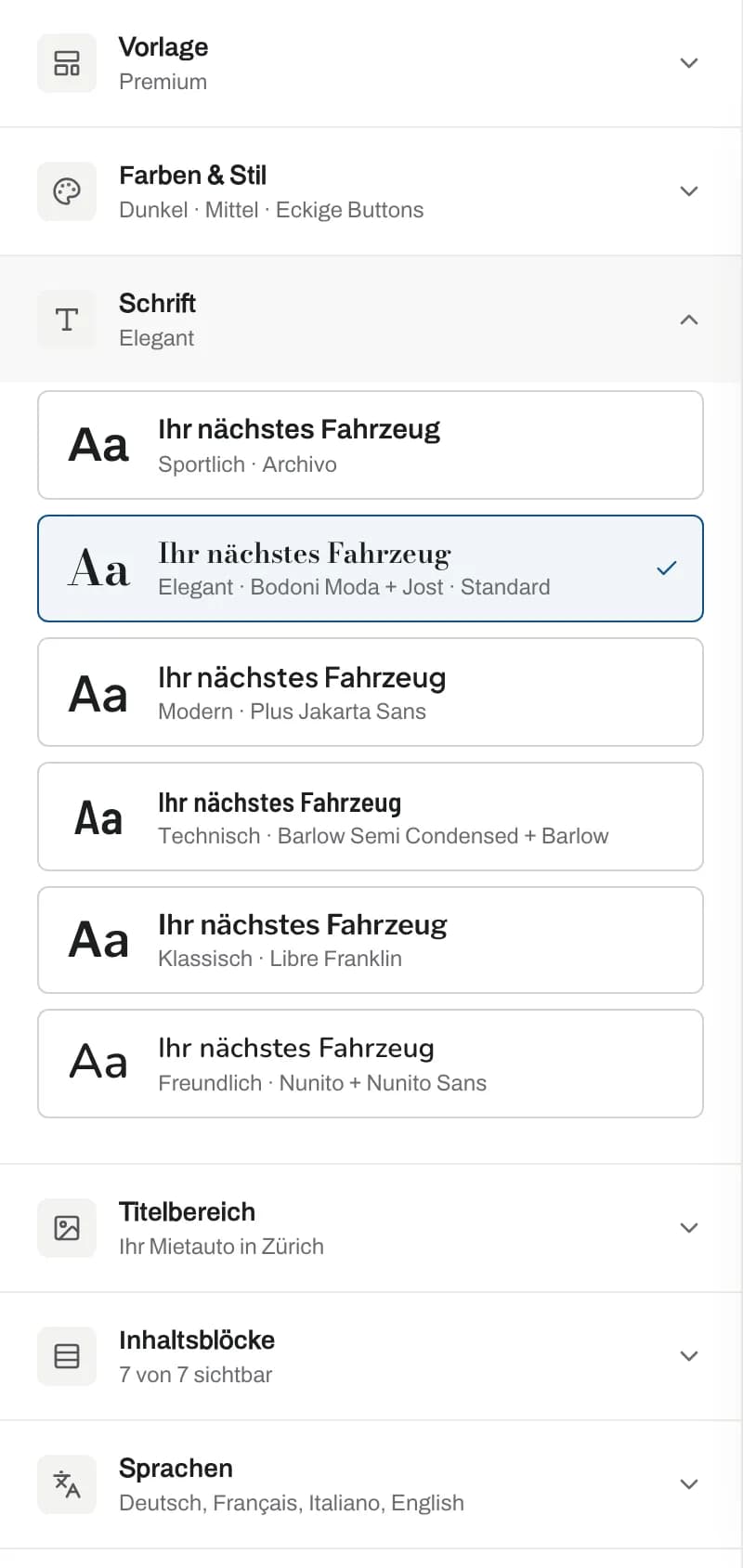 Auswahl der Schriftpaare mit Schriftmuster