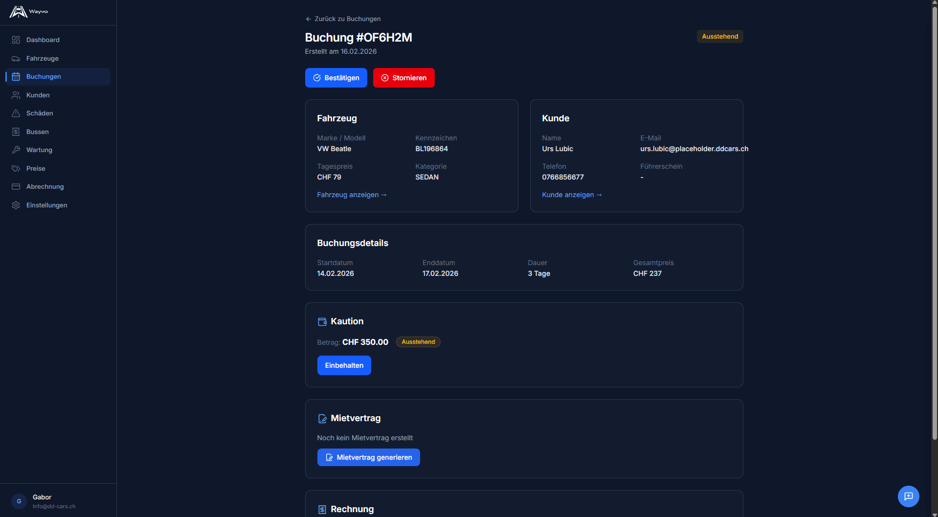 Buchungs-Detailseite