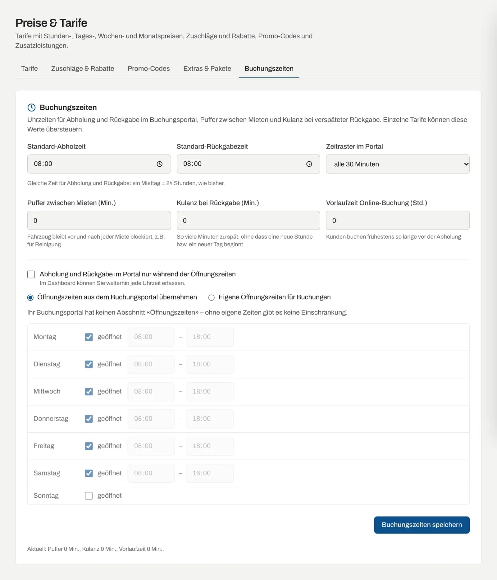 Register Buchungszeiten