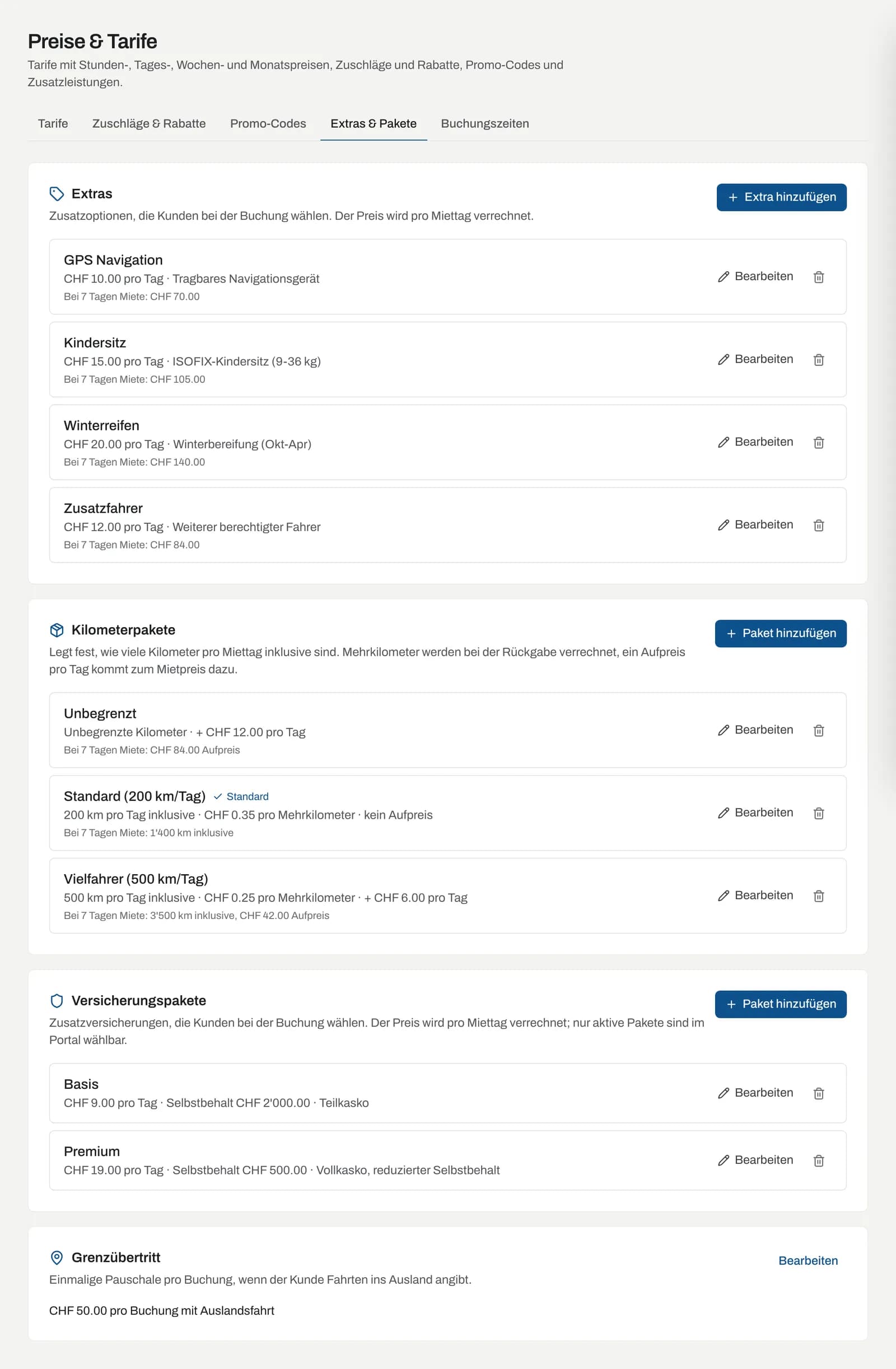 Register Extras & Pakete