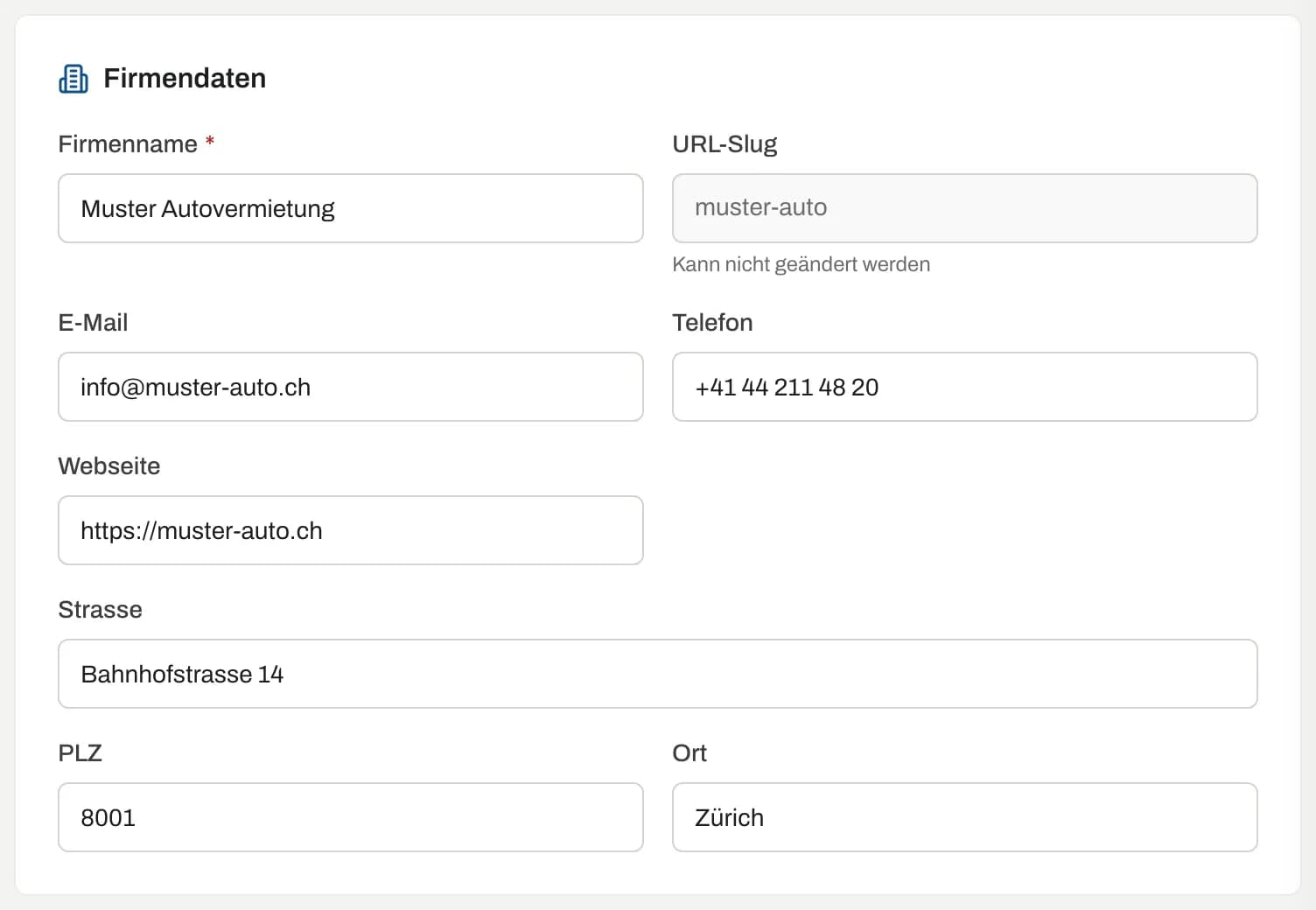 Abschnitt Firmendaten