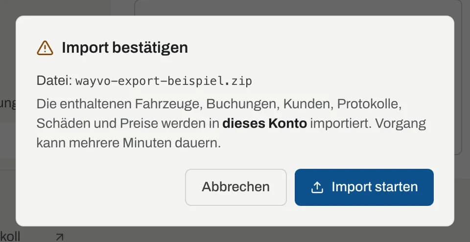 Dialog Import bestätigen