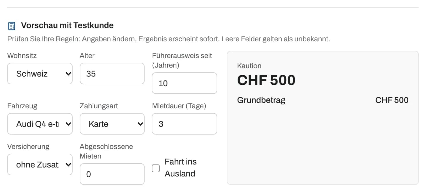 Vorschau mit Testkunde