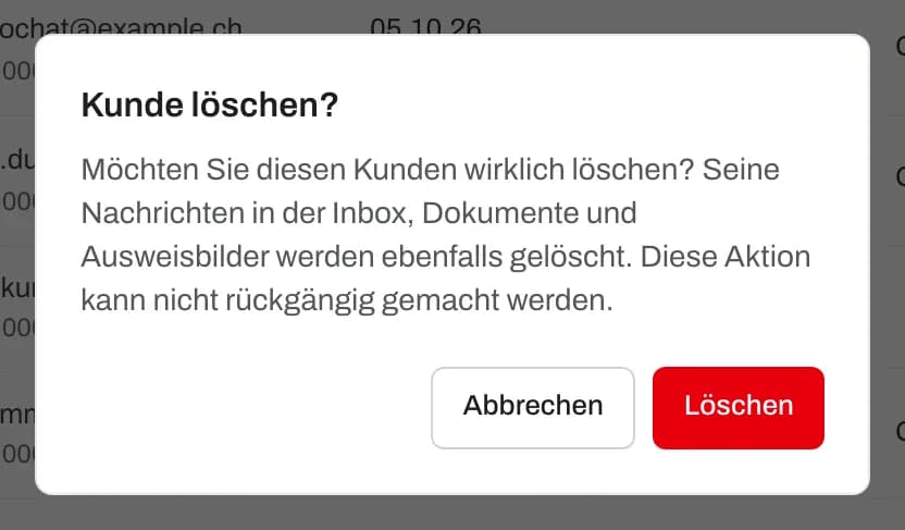 Rückfrage beim Löschen eines Kunden