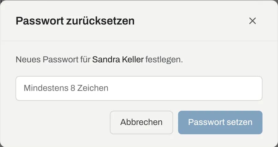 Dialog Passwort zurücksetzen mit einem Passwortfeld