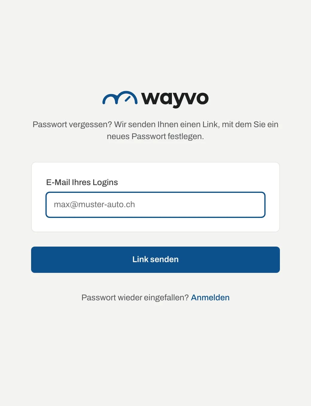 Seite Passwort vergessen mit dem Feld E-Mail Ihres Logins