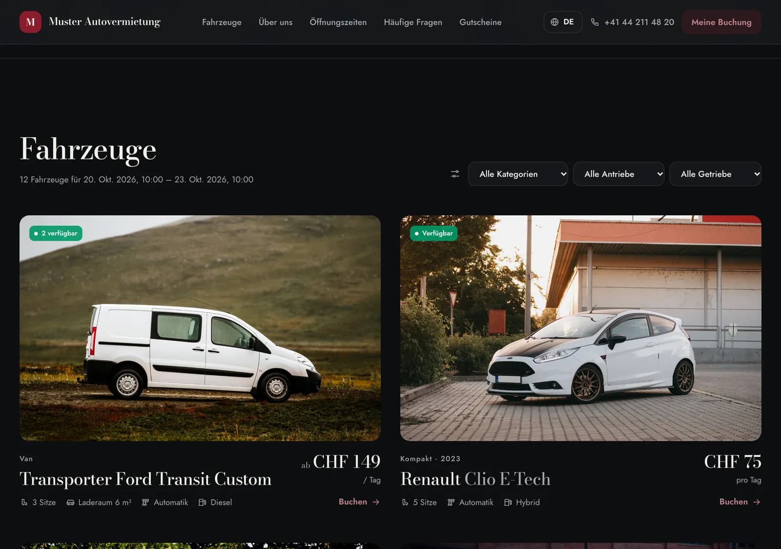 Fahrzeugliste auf dem Desktop