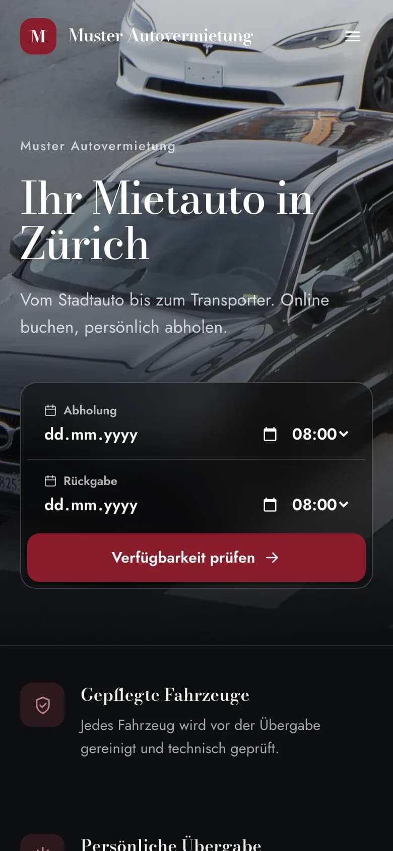 Startseite des Portals auf dem Handy mit Suchfeld