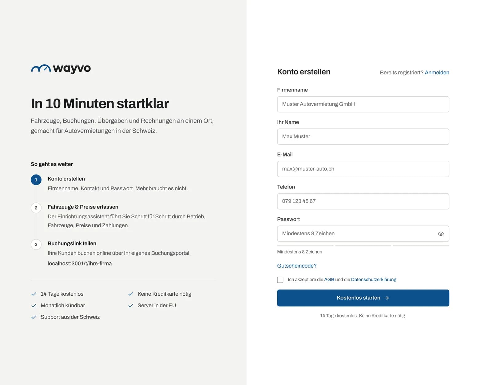 Registrierungsseite mit dem Formular Konto erstellen