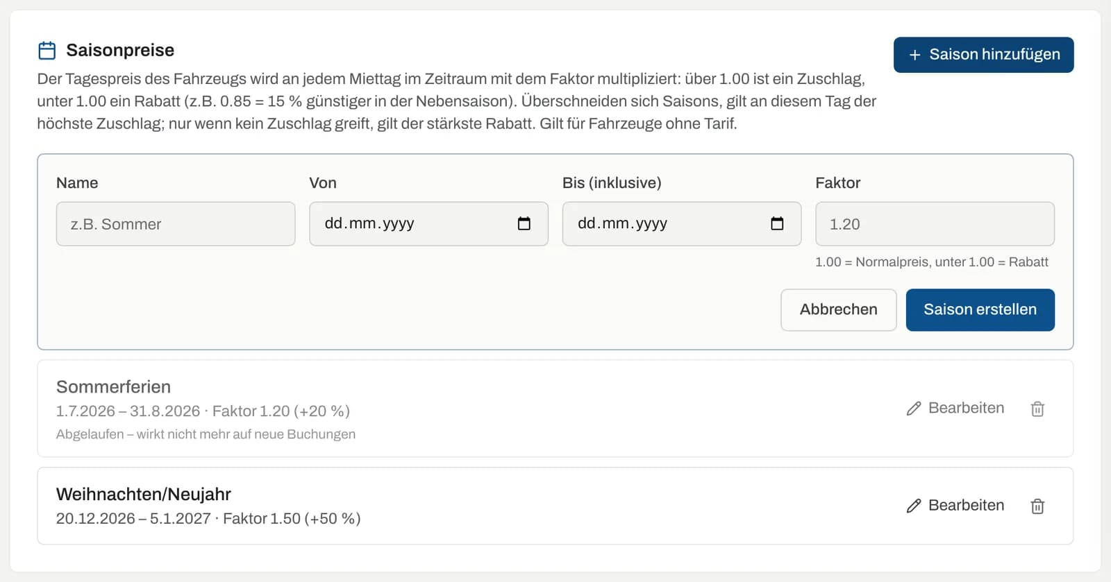 Formular einer neuen Saison