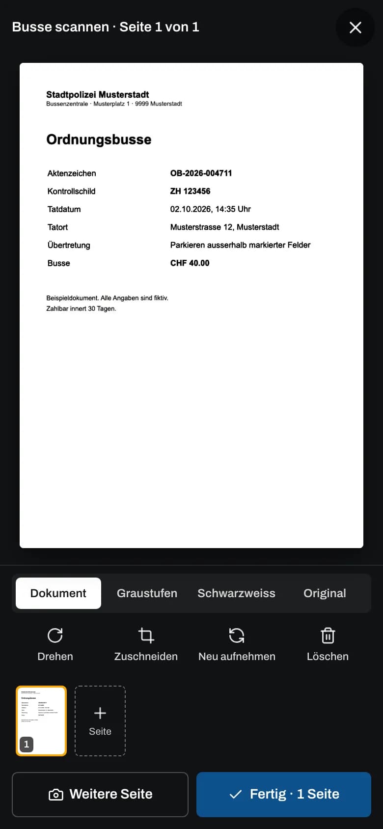 Seitenübersicht auf dem Smartphone