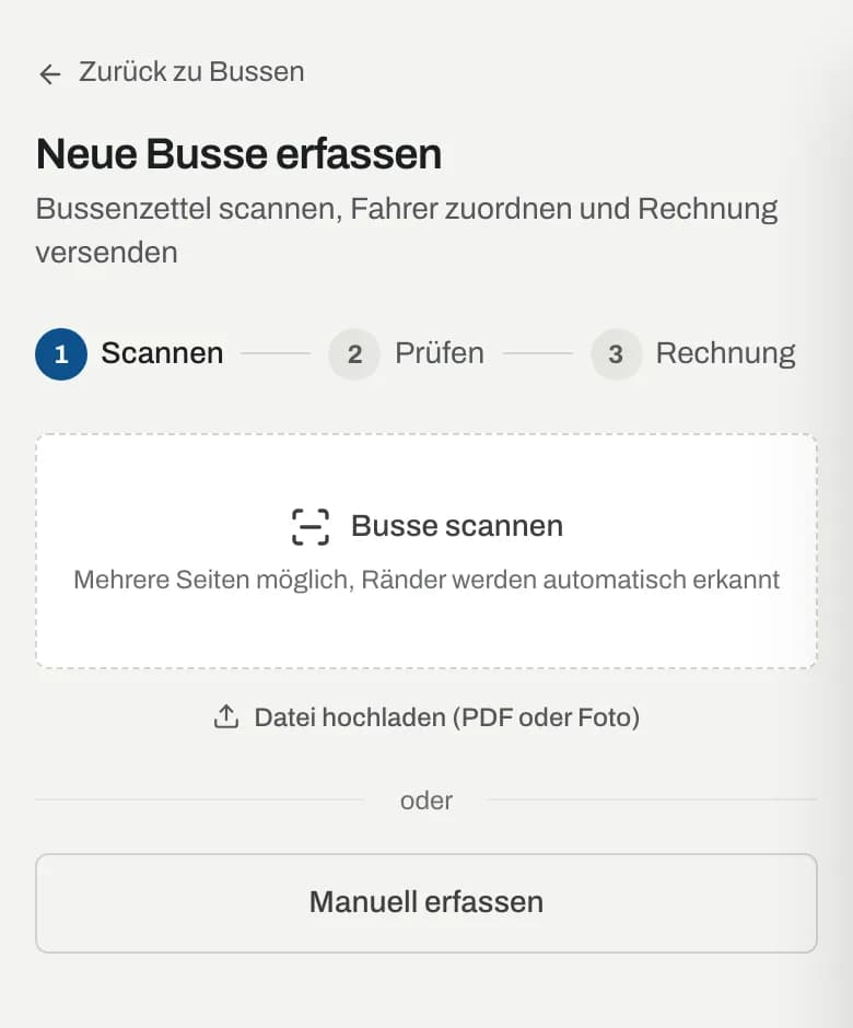 Neue Busse auf dem Smartphone: Schaltfläche Busse scannen