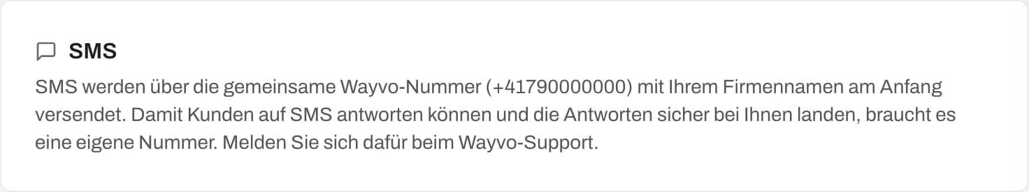 Karte «SMS» in den Inbox-Einstellungen