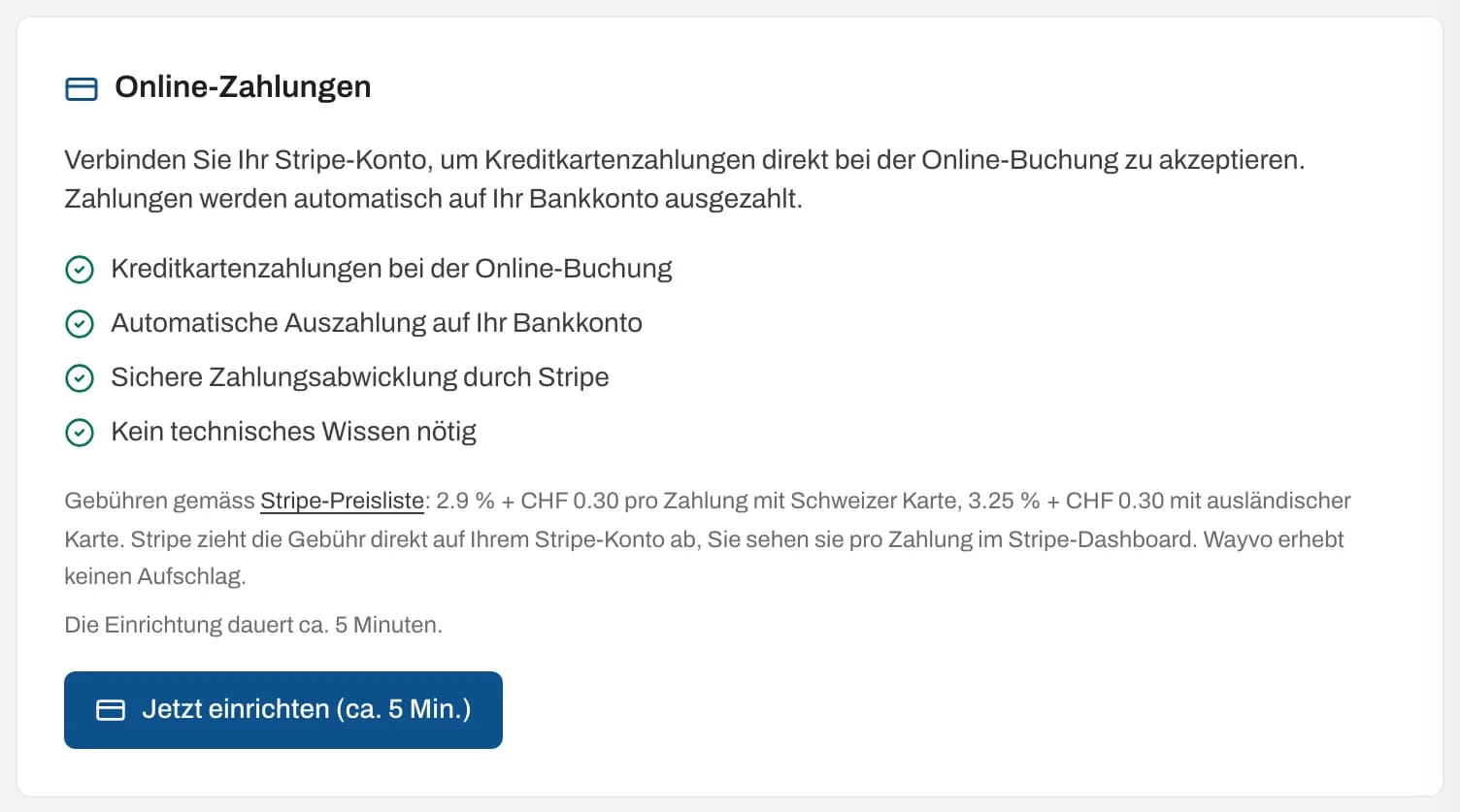 Abschnitt Online-Zahlungen mit Gebührenhinweis