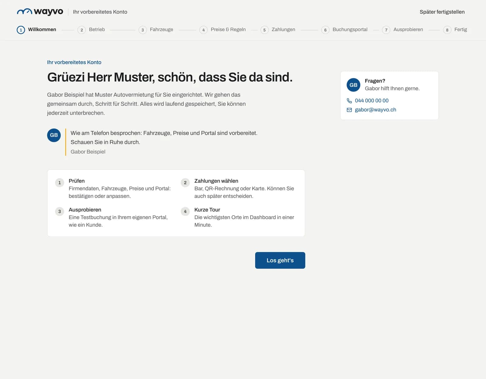 Assistent im Modus Ihr vorbereitetes Konto mit den vier Schritten