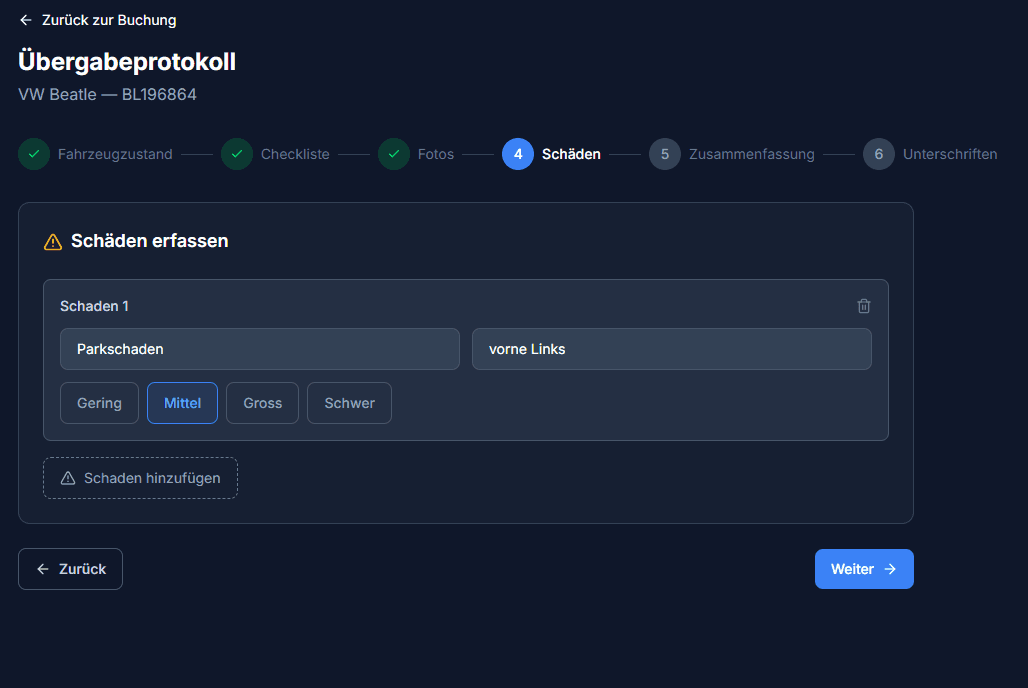 Übergabe-Schadenerfassung