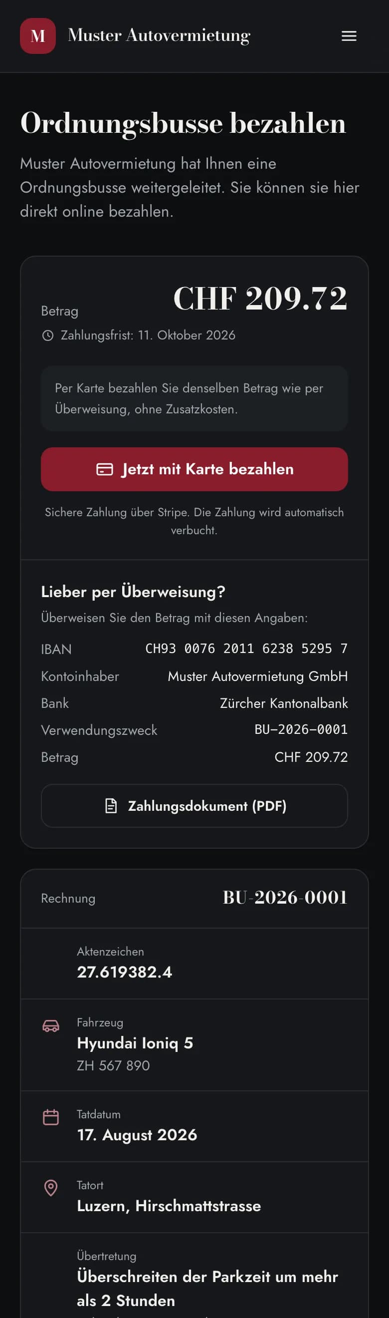 Zahlseite im Buchungsportal auf dem Smartphone