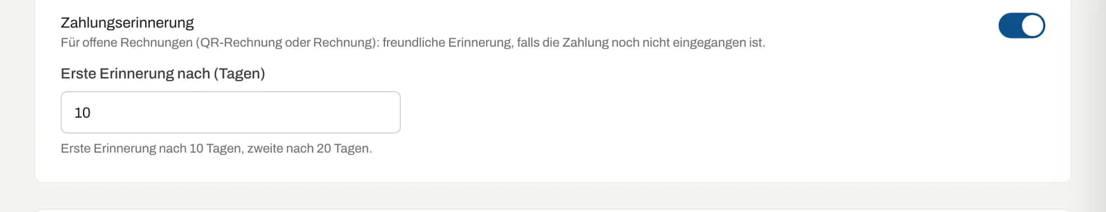 Einstellung Zahlungserinnerung