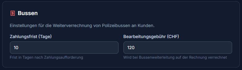 Bussen-Einstellungen