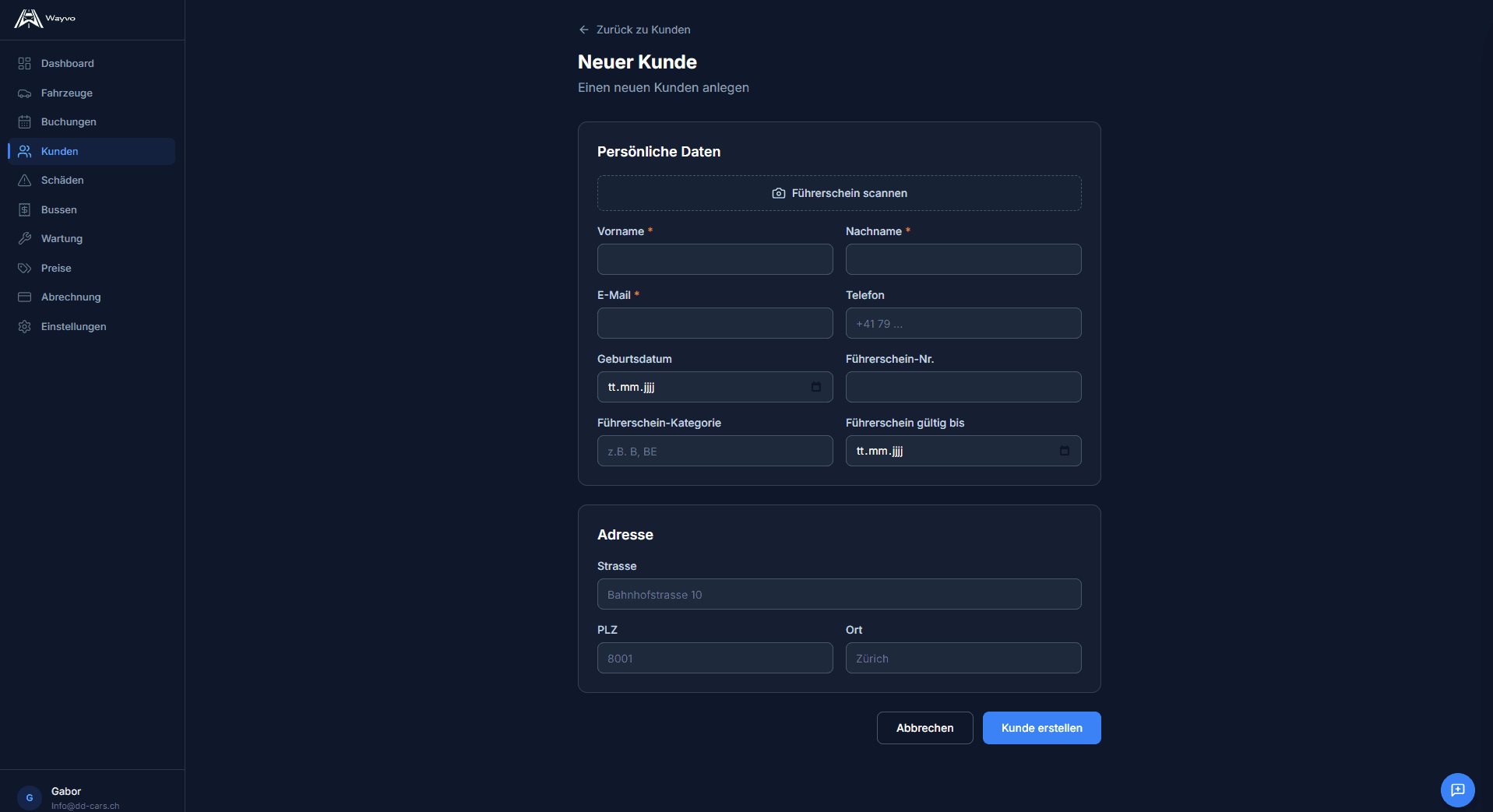 Neuer Kunde Formular