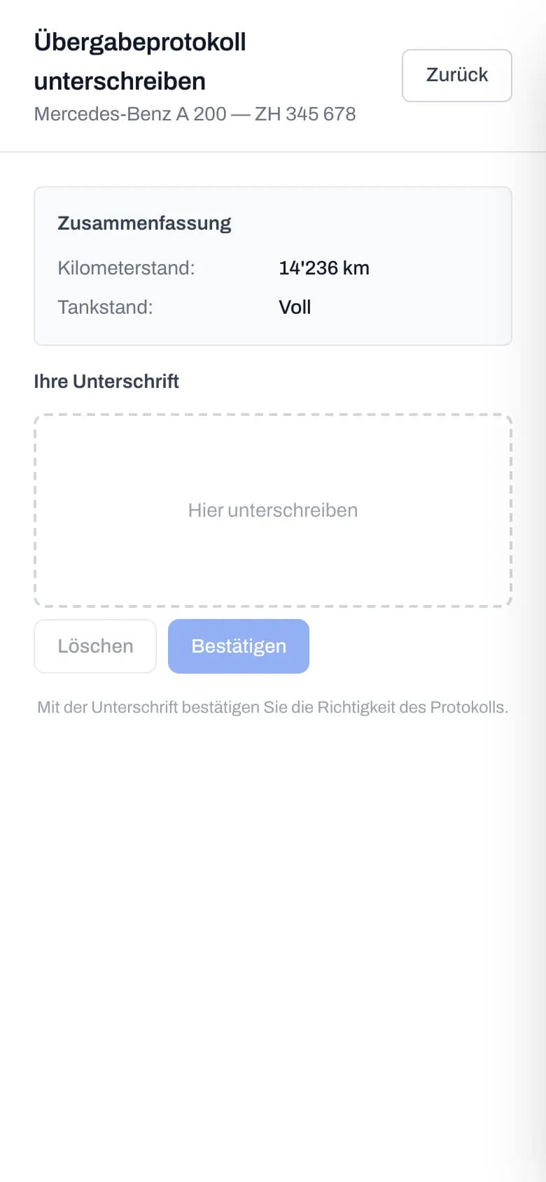 Kundenansicht zum Unterschreiben