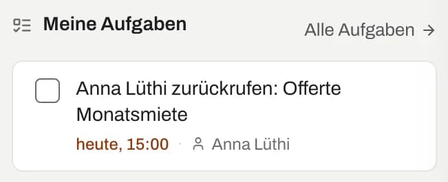 Abschnitt «Meine Aufgaben» auf dem Dashboard
