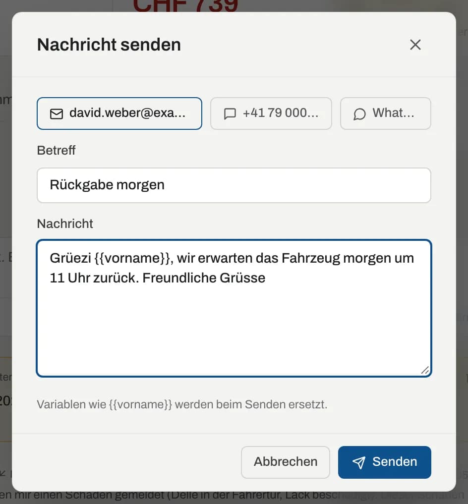 Dialog «Nachricht senden»