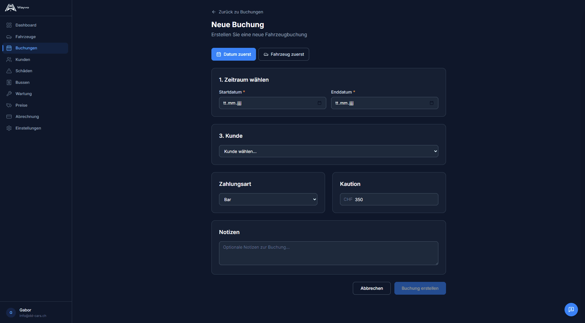 Neue Buchung - Datum wählen