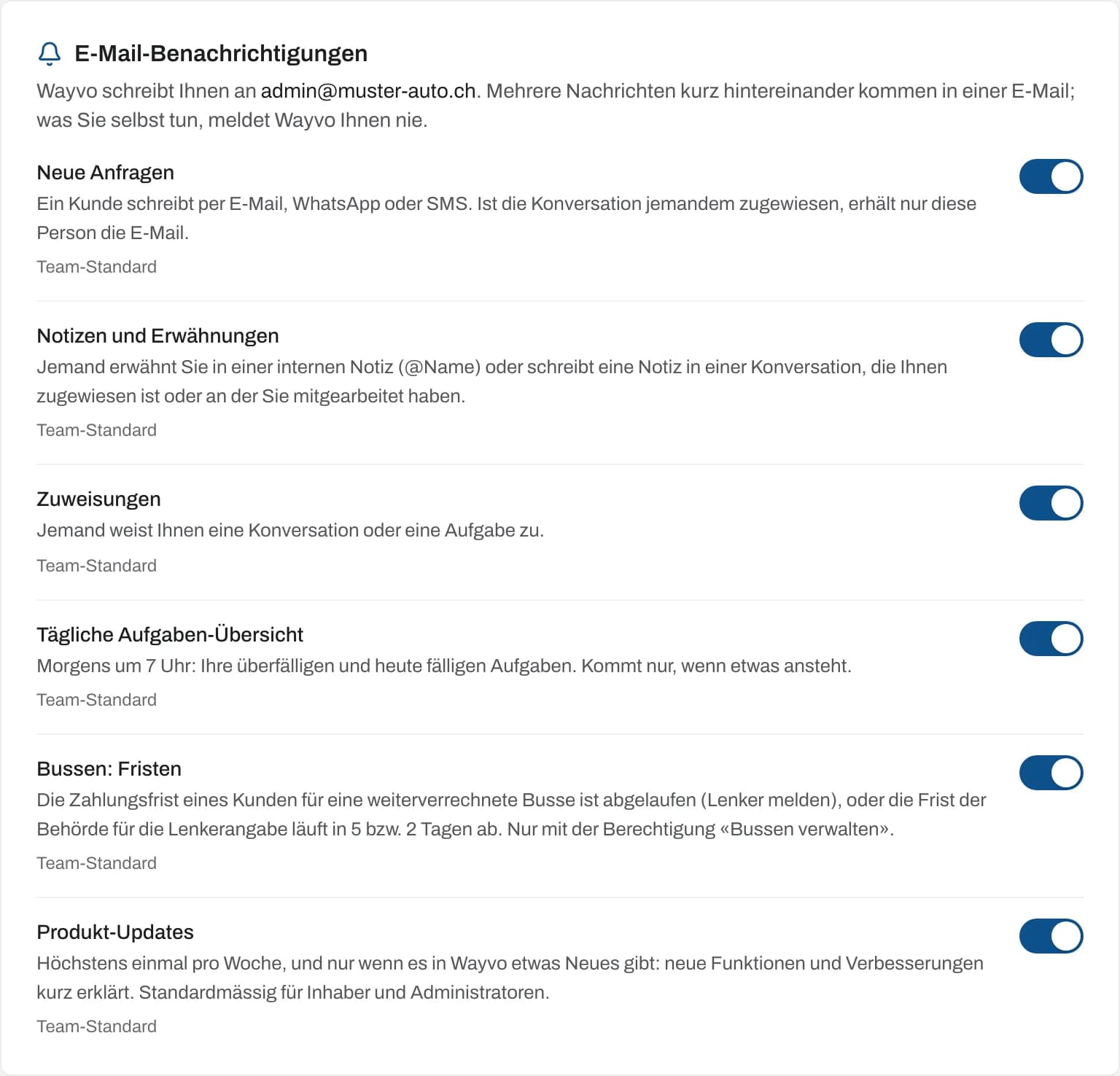 Mein Konto, Reiter «Benachrichtigungen» mit den persönlichen Schaltern