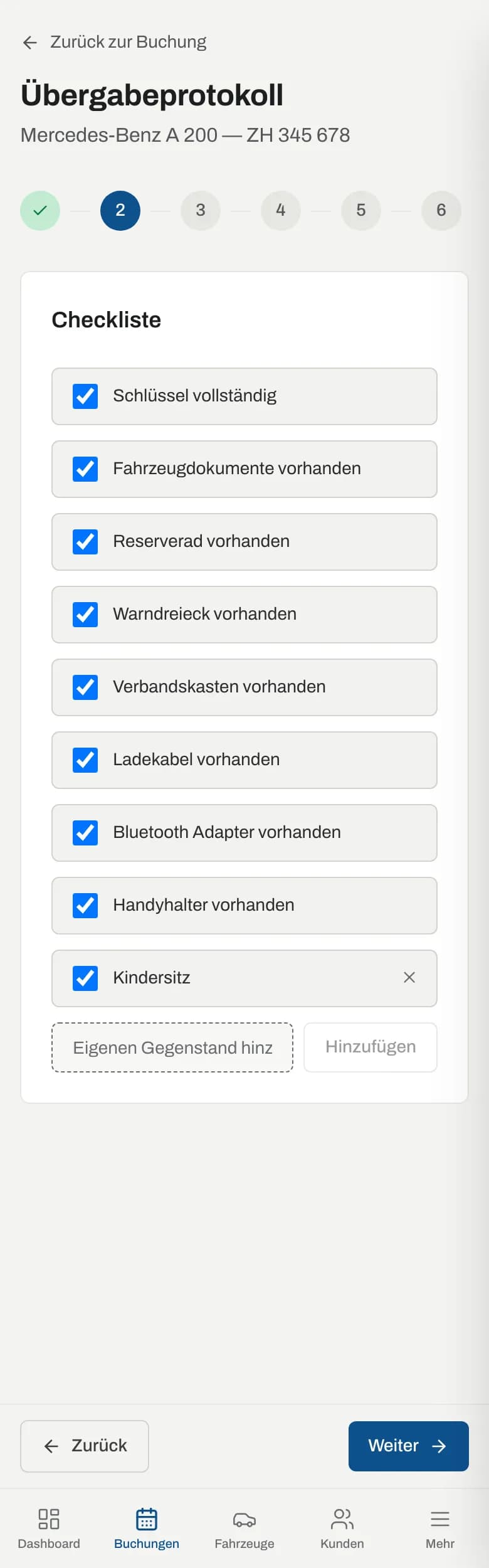 Checkliste mit einem eigenen Gegenstand