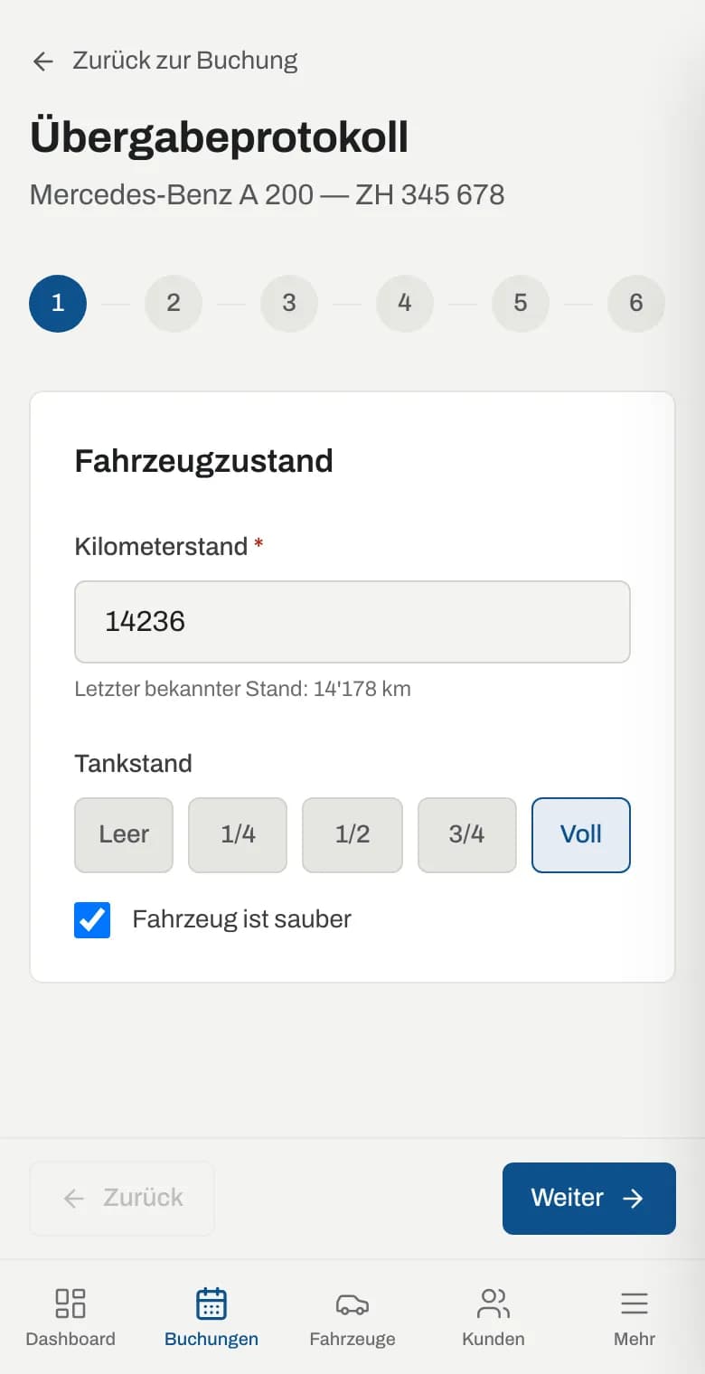 Schritt Fahrzeugzustand auf dem Handy